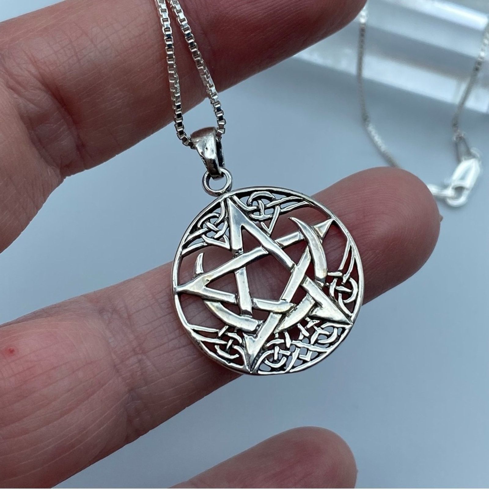 The Unbranded Brand Celtic Crescent Moon Pentagram Sterling Silver Necklace Size ONE SIZE - 5 Thumbnail