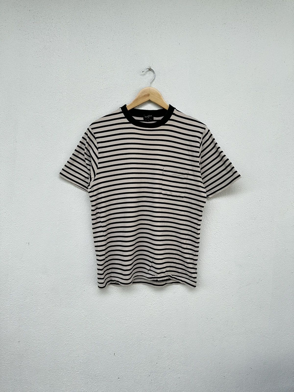 image of Margaret Howell Margeret Howell Stripe Pocket T Shirt in Black/White, Men's (Size Medium)
