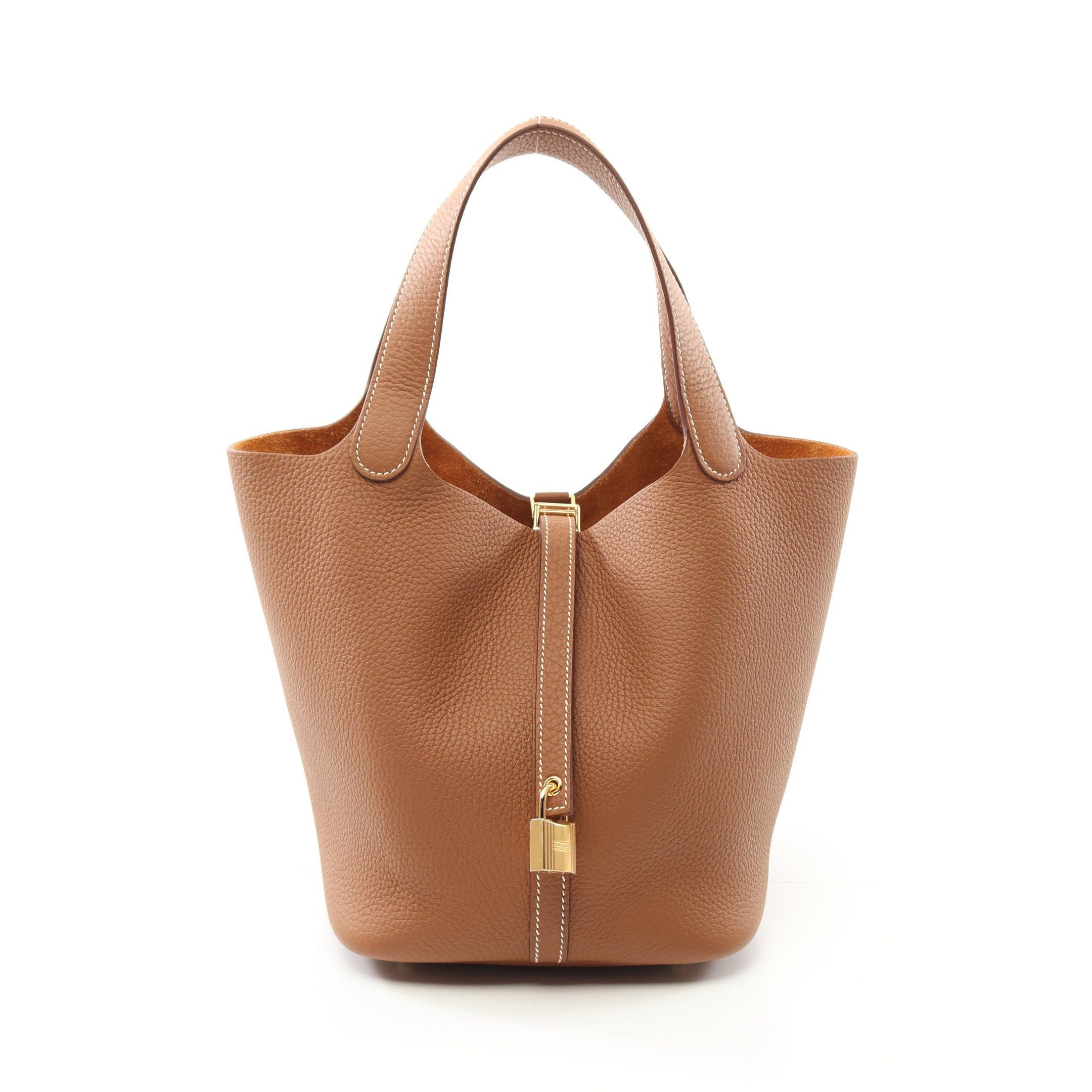 Hermes Hermes Picotane Lock Mm Gold Handbag Clemence Leather Light Brown Hardware Double Engraved Size ONE SIZE - 1 Thumbnail