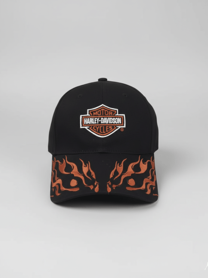 Vintage Harley Davidson Flame Graphic Fullcap Hat - Black/Orange Size ONE SIZE - 1 Thumbnail