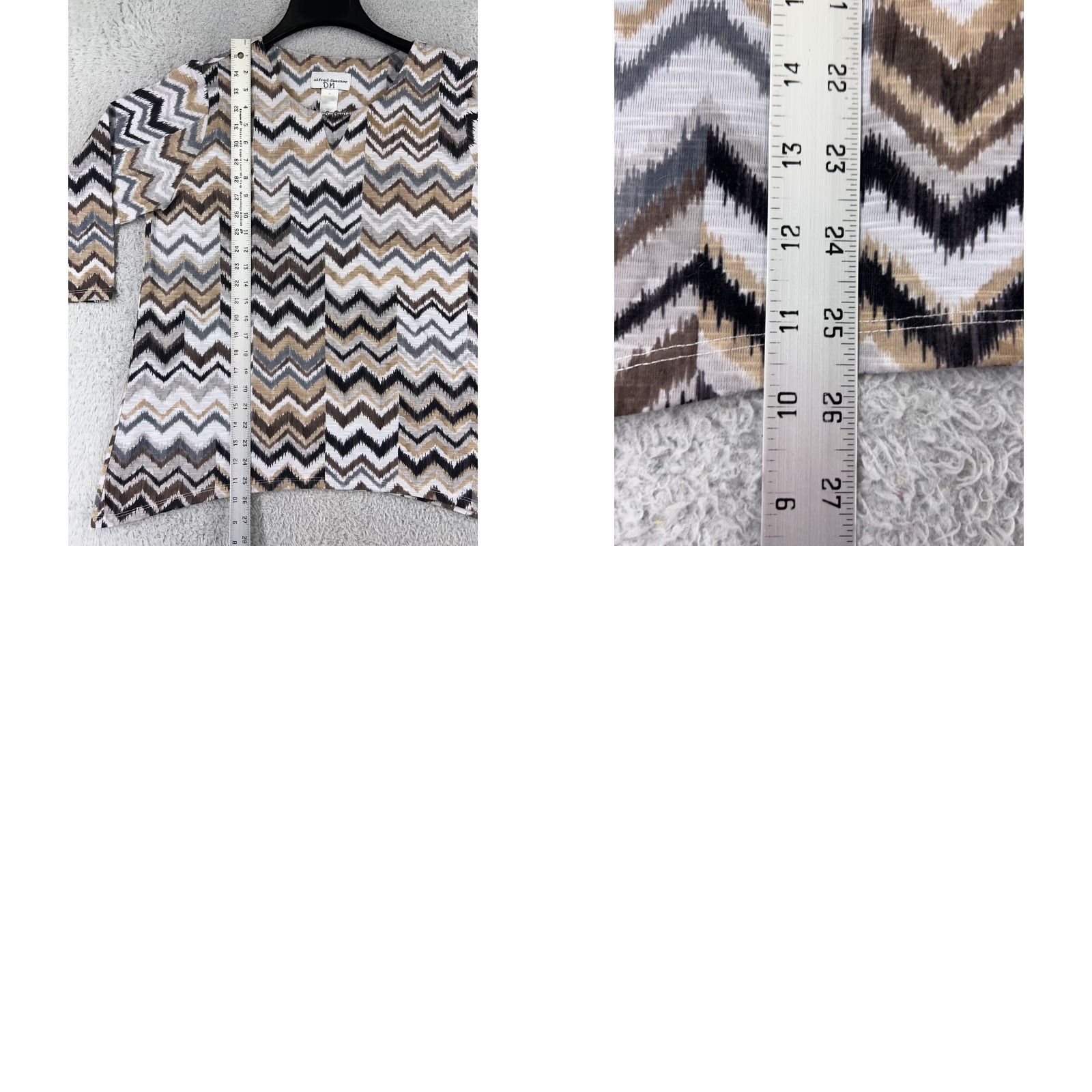 Vintage Alfred Dunner Shirt Womens Medium Beige Black Gray Chevron 3/4 Sleeve Blouse Size M / US 6-8 / IT 42-44 - 9 Thumbnail