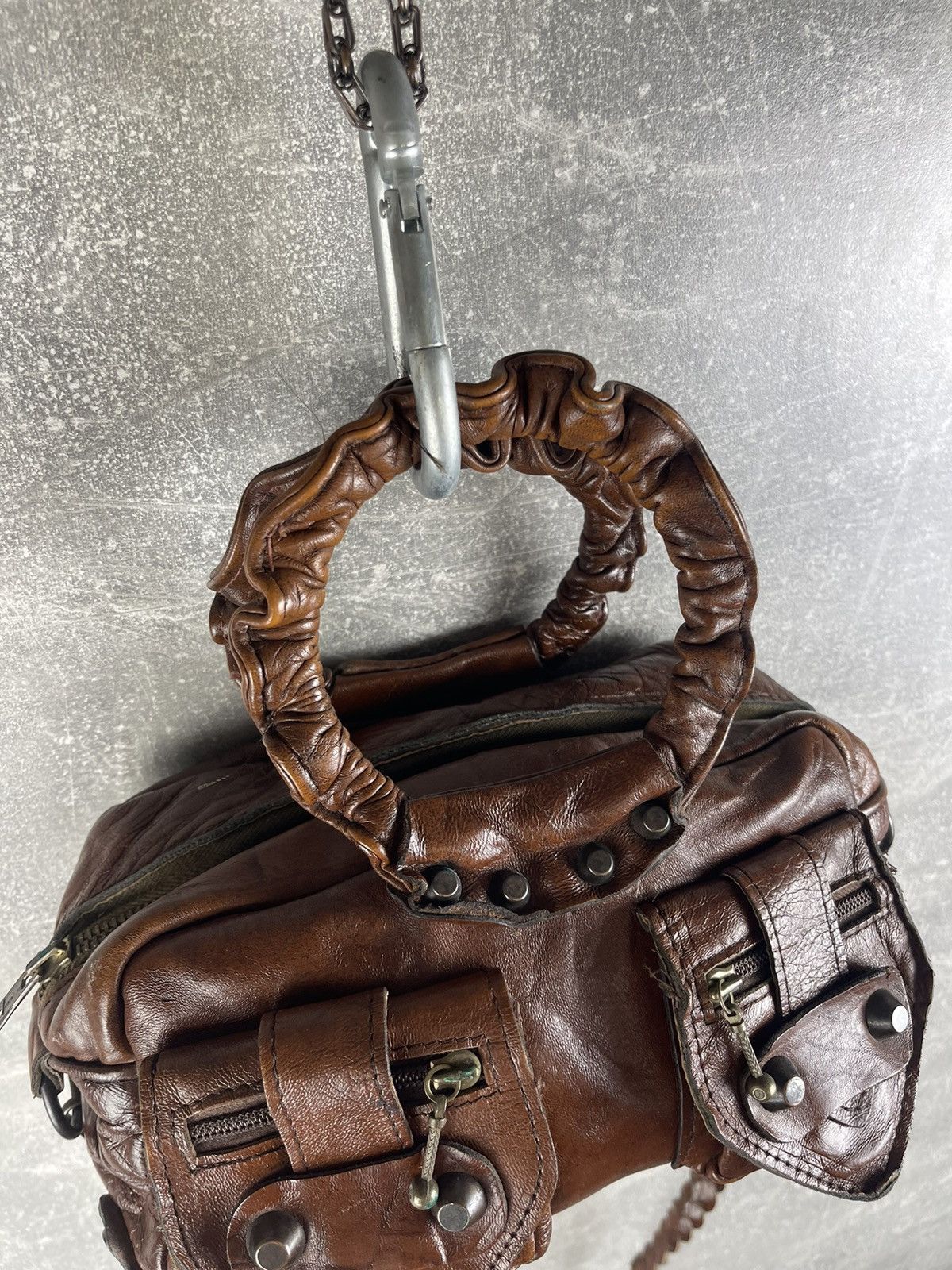 Genuine Leather Vintage Brown Leather Barrel Bag Mini Wrist & Crossbody Bag Size ONE SIZE - 4 Thumbnail