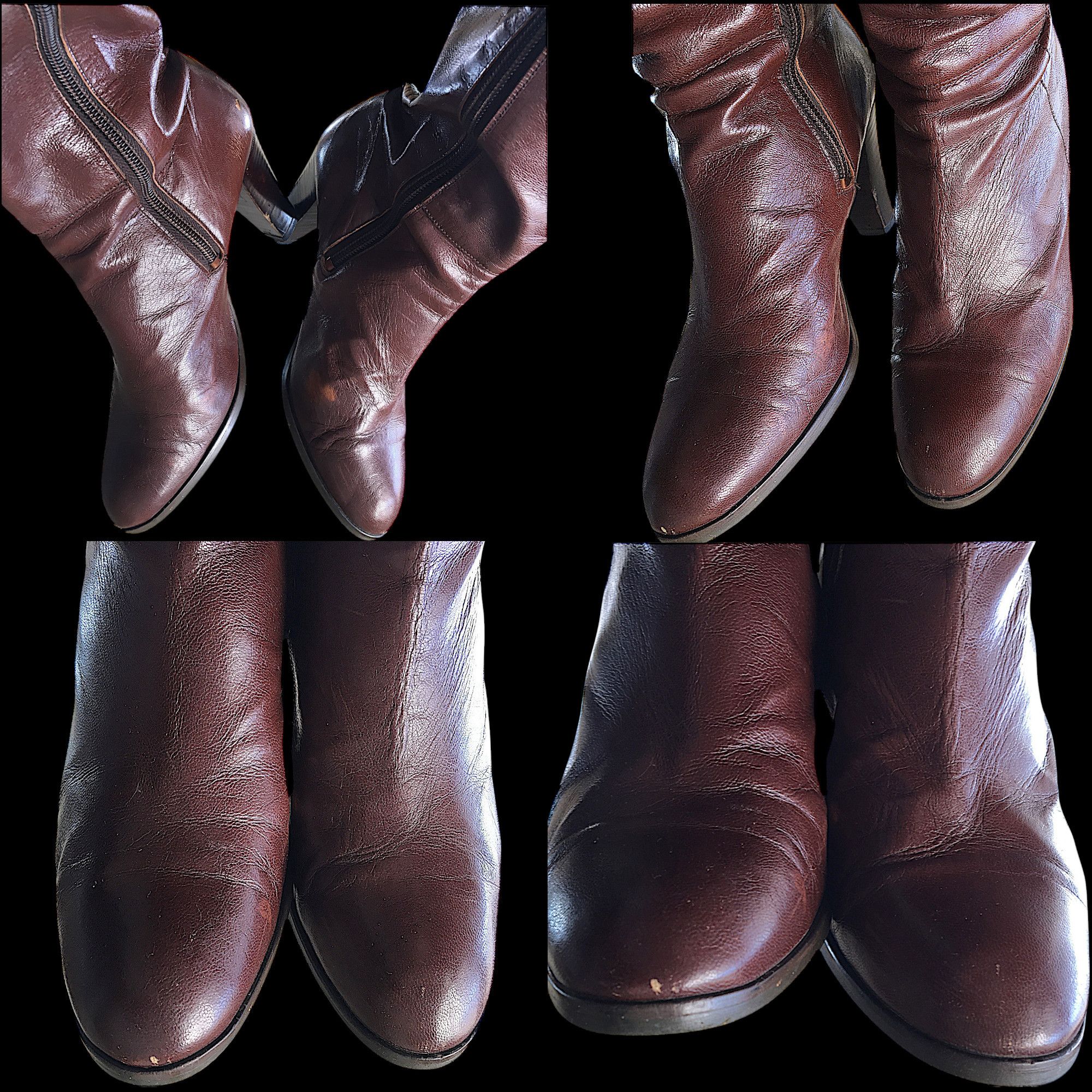 Vintage Burgundy Leather Boots - High Block Heel - France 70s Size US 6 / IT 36 - 20 Thumbnail