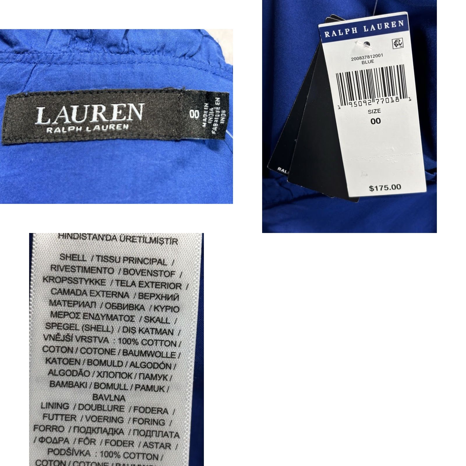 Ralph Lauren NEW Lauren Ralph Lauren Blouson Dress 00 Blue Short Sleeve Smocked Waist Womens Size 24" / US 00 / IT 34 - 8 Thumbnail
