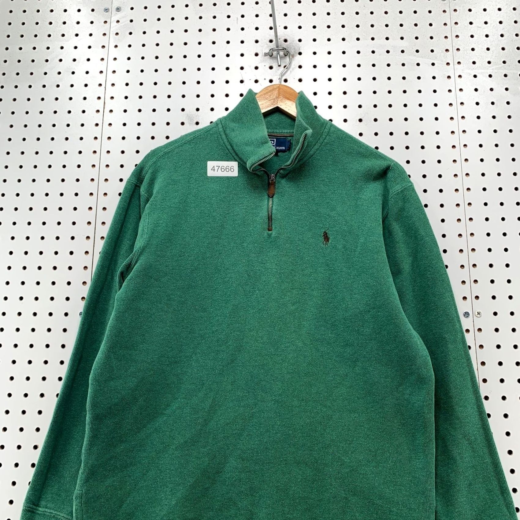 Polo Ralph Lauren Polo Ralph Lauren Sweater Mens M Green 1/4 Zip Leather Tab Full Zip Mock Neck Casual Knit Sweatshirt Size US M / EU 48-50 / 2 - 4 Thumbnail