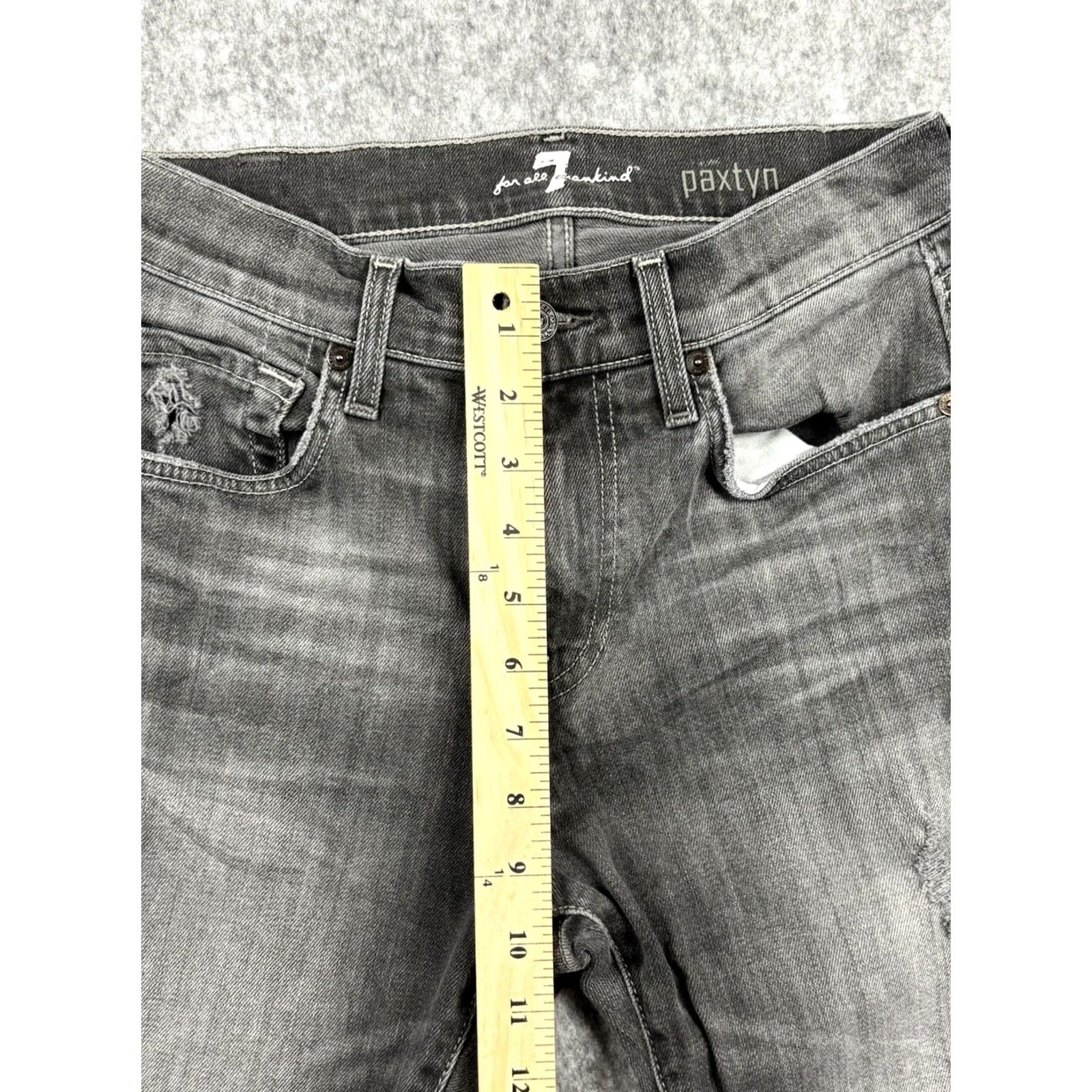 7 For All Mankind 7 For All Mankind Paxtyn Jeans Slim Black Distressed Denim 7 For All Mankind Mens Jeans 28 Regular 33 In Inseam 5-Pocket Straight Modern Fit Mens Size US 28 / EU 44 - 6 Thumbnail