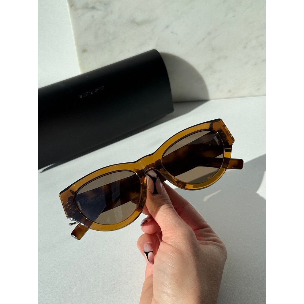 Saint Laurent Paris NEW Saint Laurent SLM94/F Brown Gold Cat Eye Sunglasses Size ONE SIZE - 2 Thumbnail