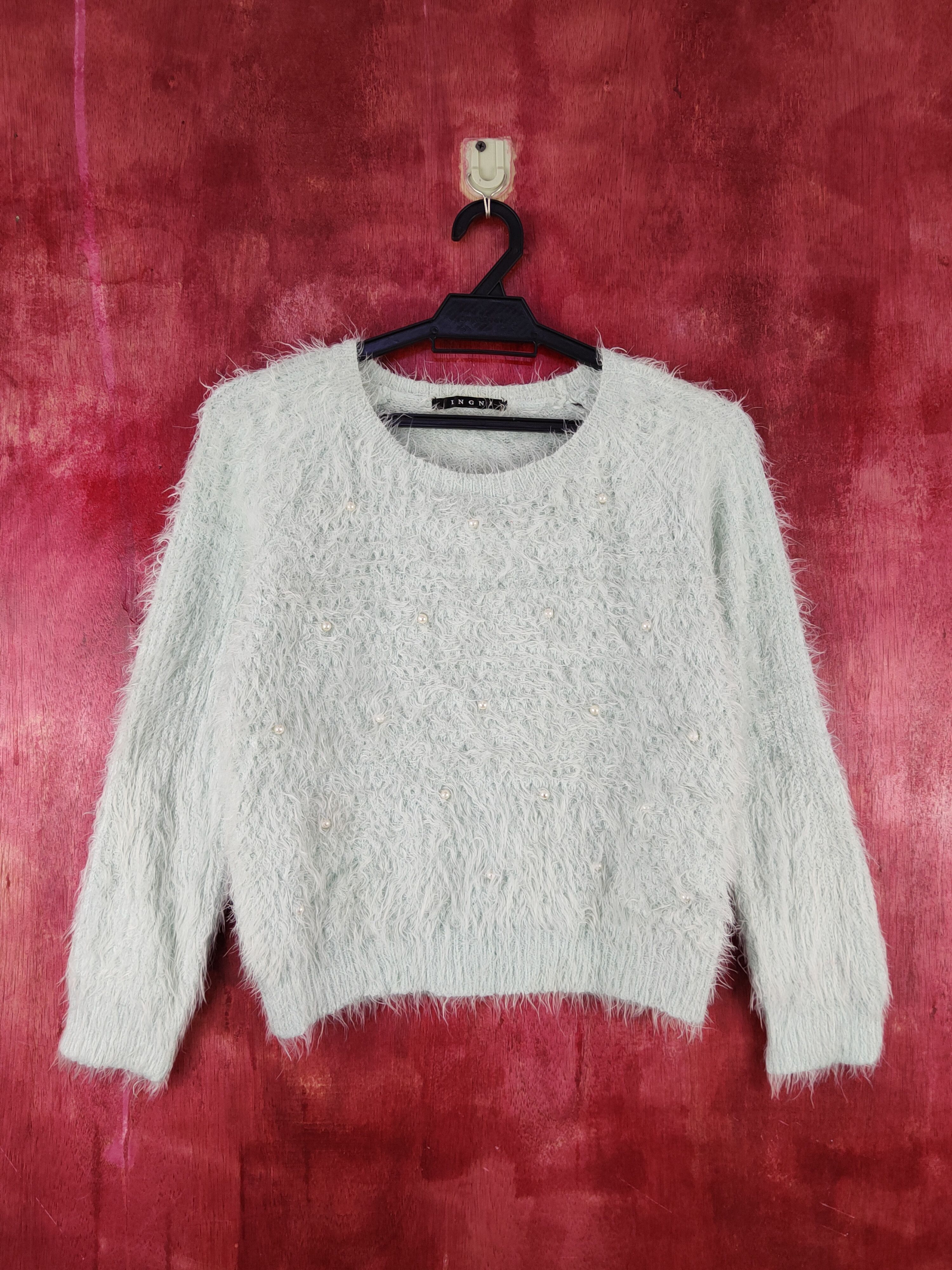 image of Vintage Ingni Mint Green Shag Shaggy Fur Mohair Knitwear S2082, Women's (Size Small)