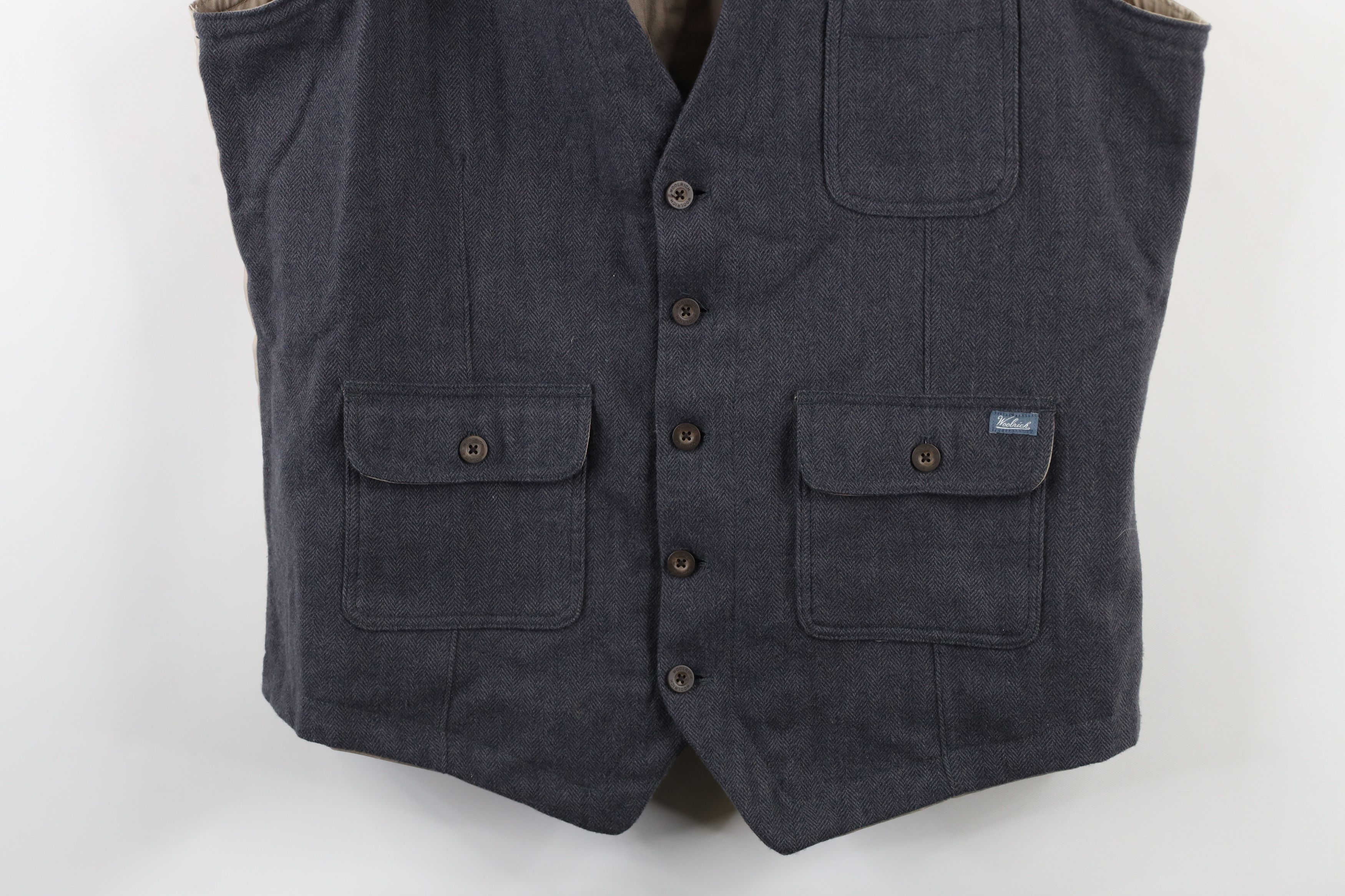 Vintage × Woolrich Woolen Mills Vintage Woolrich Herringbone Buckle Back Vest Jacket Gray Size US L / EU 52-54 / 3 - 3 Thumbnail