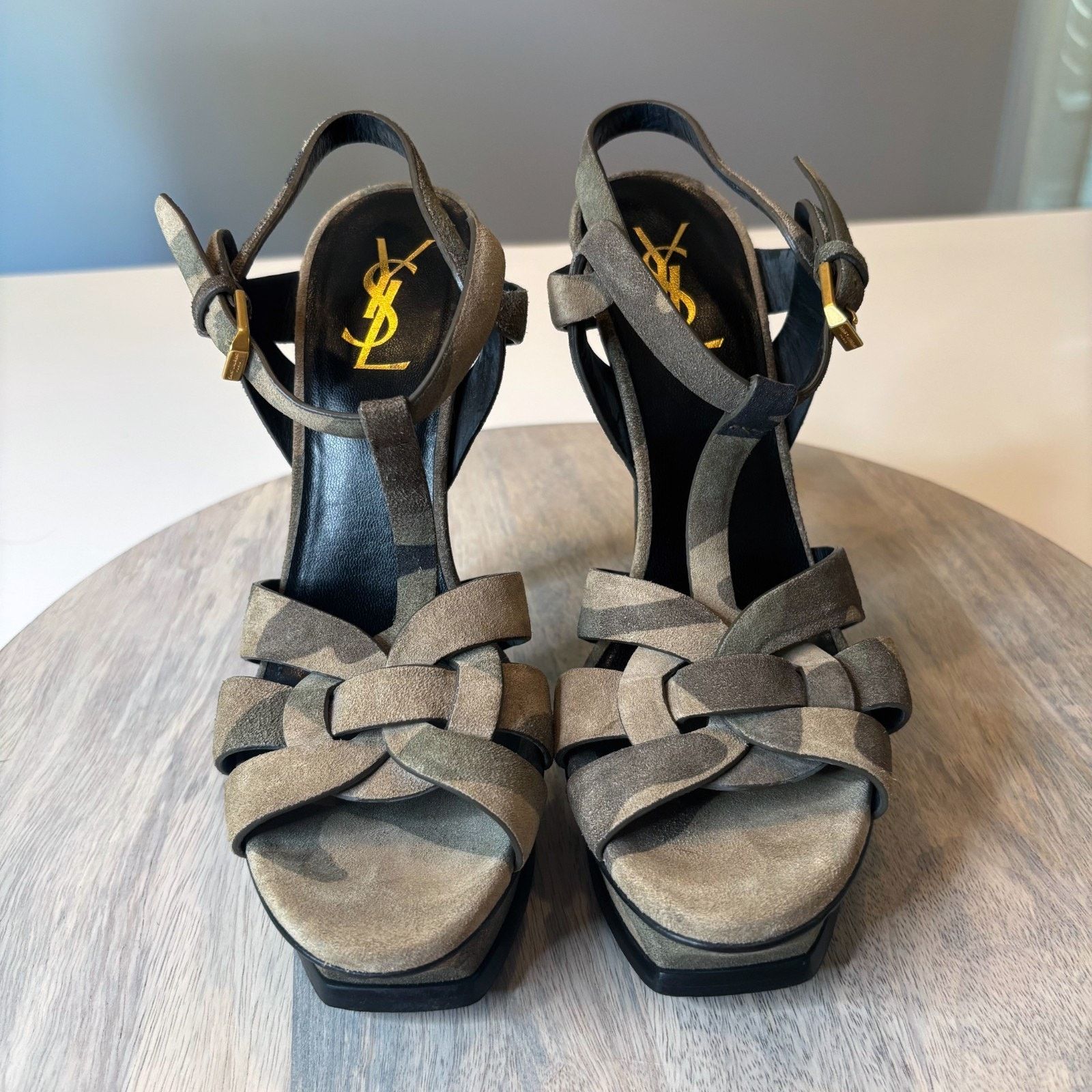 Saint Laurent Paris Yves Saint Laurent Camo Green Suede Tribute Heels Size 7.5 Size US 7.5 / IT 37.5 - 4 Thumbnail