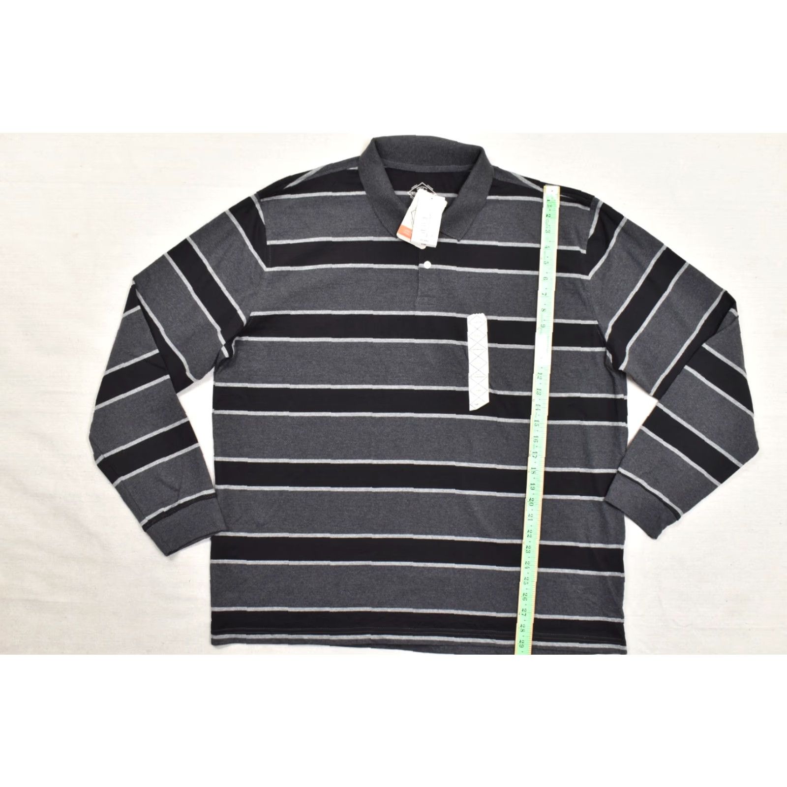 Vintage St. John's Bay Polo Shirt Men's XXL Legacy Sueded Jersey Striped Long Sleeve Gray Black Button Collared Casual Golf Super Soft Size US XXL / EU 58 / 5 - 2 Thumbnail