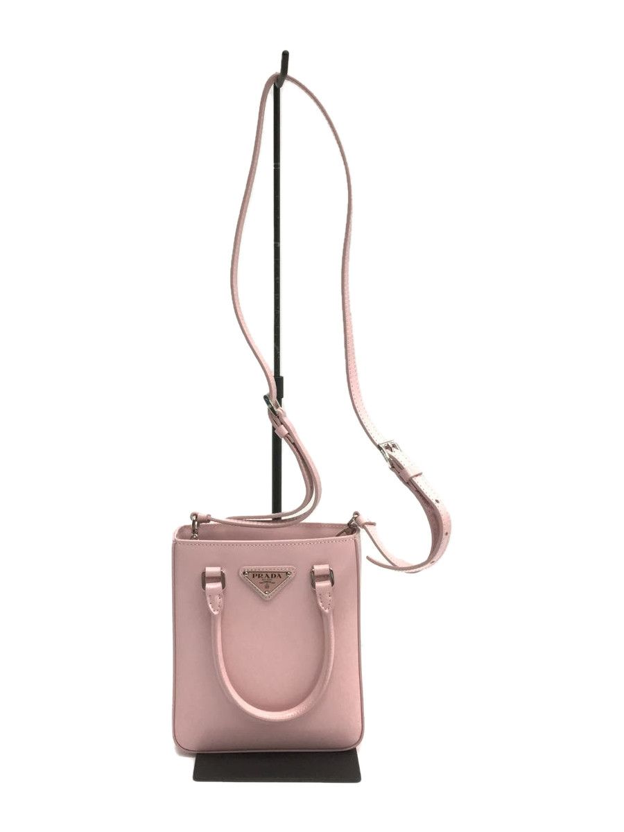 image of Prada Small Brushed Leather Tote Bag Triangle Logo Crossbody Bag Pink, Women's