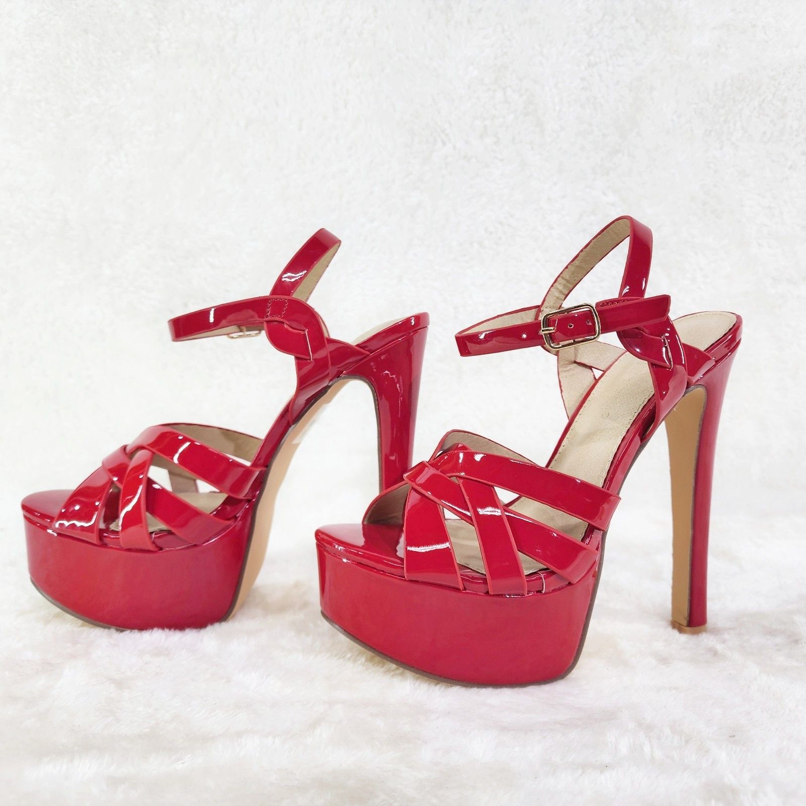 Other Rihbah Red Patent Platform 6" Stiletto High Heels Ankle Stra Size US 7 / IT 37 - 3 Thumbnail
