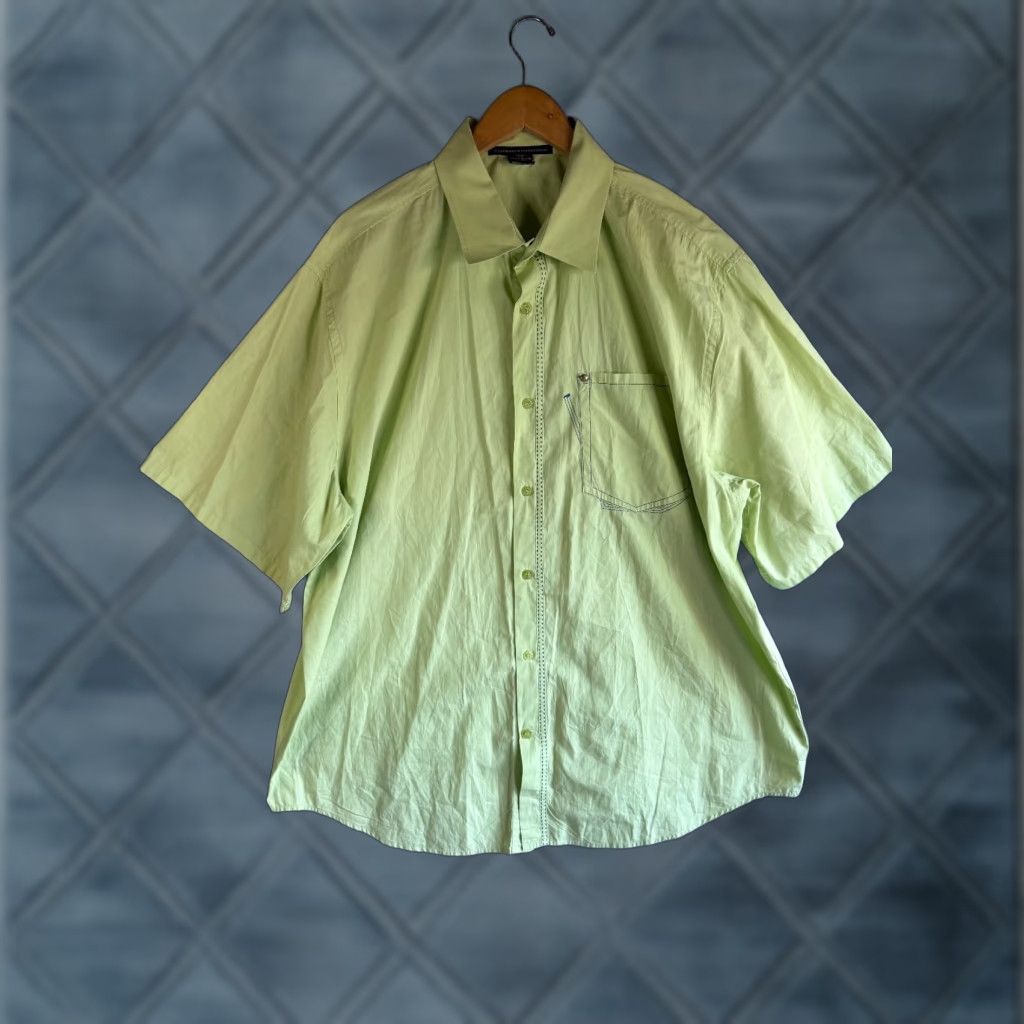 VINTAGE Le Jean De Marithe Francois Girbaud Shirt Mens 3XL Green Button-Up Short Sleeve Collared Retro 90s Mens Accessory