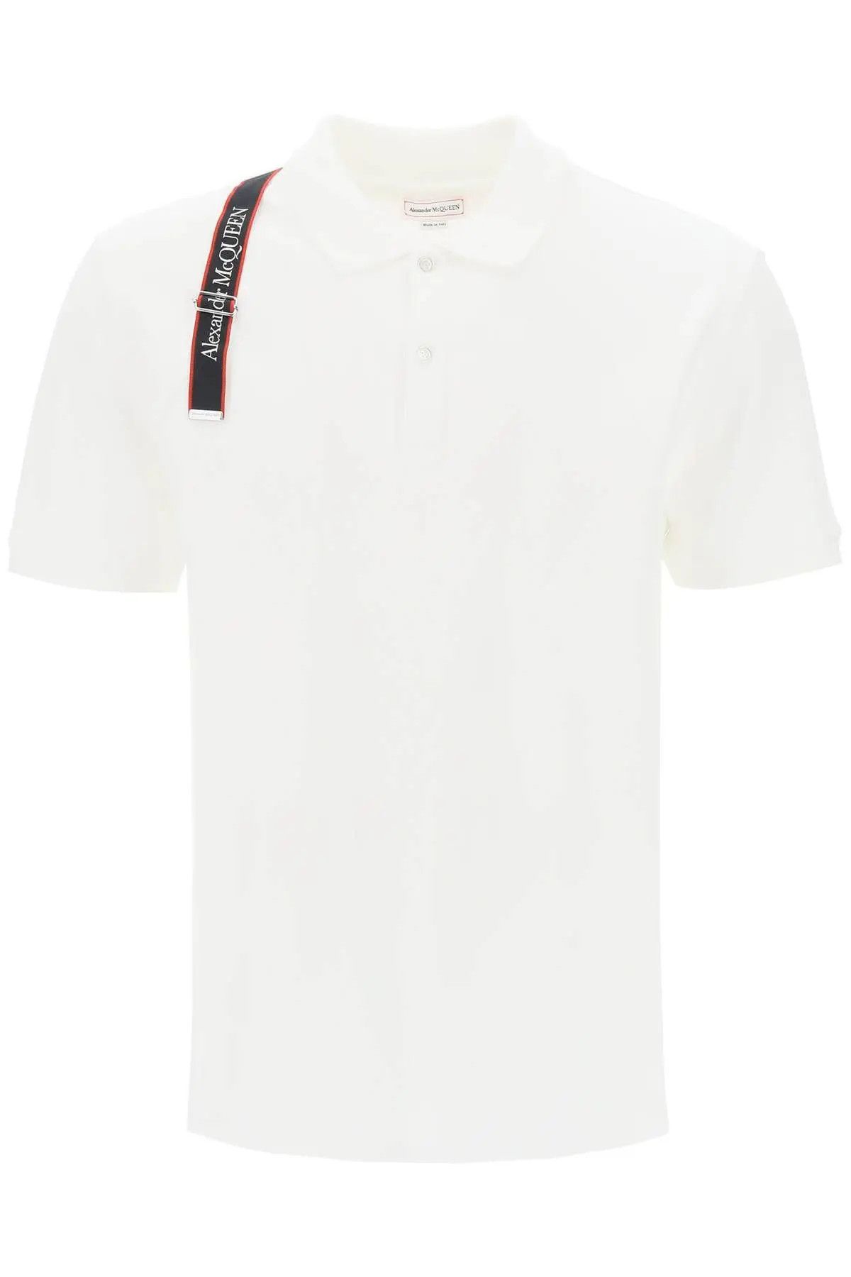 image of Alexander Mcqueen O1S22I1N1223 Harness Polo Shirt In White, Men's (Size Medium)