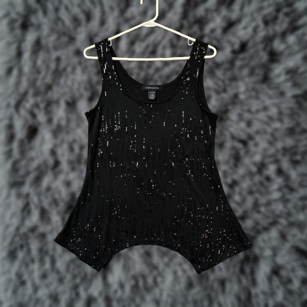 Vintage VINTAGE Components Tank Top Womens S Black Sequin Tunic Whimsigoth Clubwear Size S / US 4 / IT 40 - 1 Thumbnail