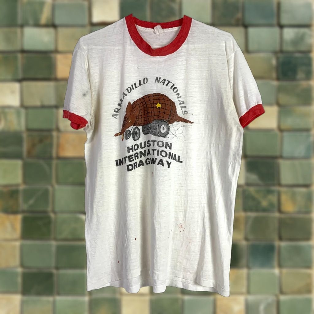Vintage Vtg Armadillo Nationals Houston International Dragway Single Stitch Tee Shirt Shirt Mens L White Graphic Print 80s 90s Grunge Size US L / EU 52-54 / 3 - 1 Thumbnail