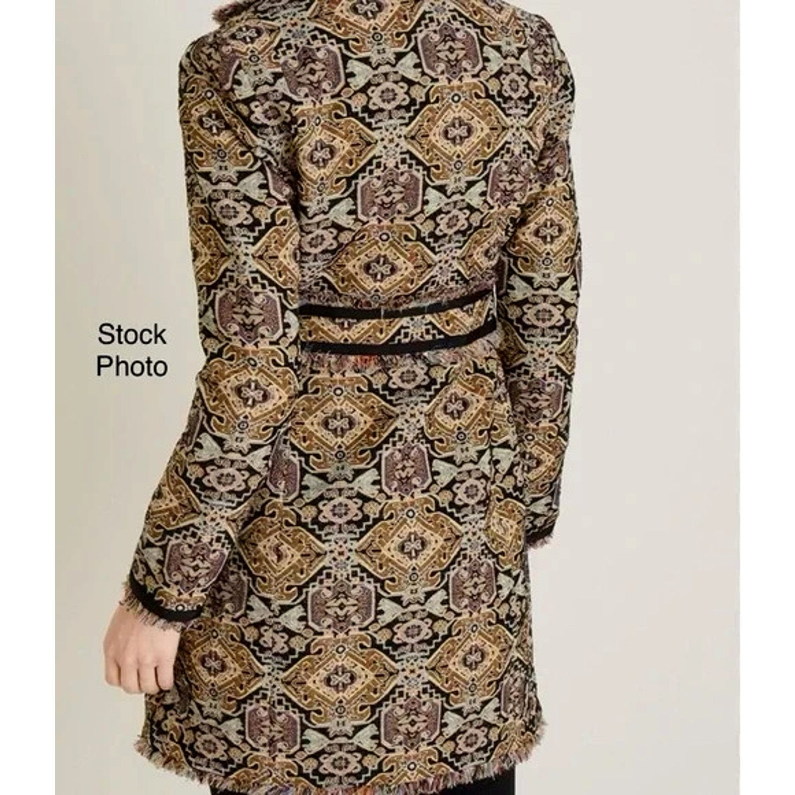 Chicos CHICO'S GOLD METALLIC JACQUARD BROCADE FRAYED HEM MIDI COAT Size XL / US 12-14 / IT 48-50 - 2 Thumbnail