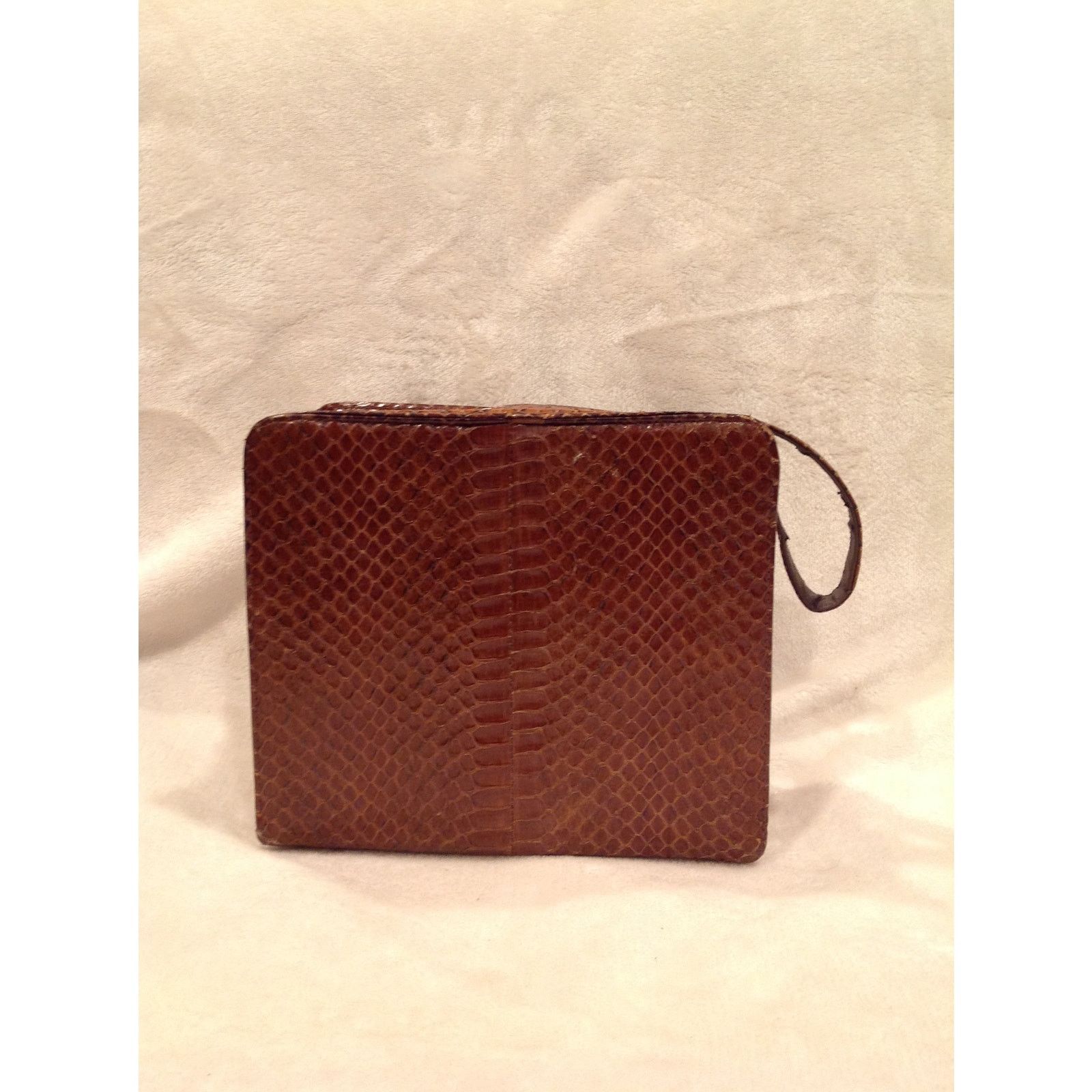 Vintage Vintage Brown Snake Print Handbag Gold Accents Top Handle Size ONE SIZE - 4 Thumbnail