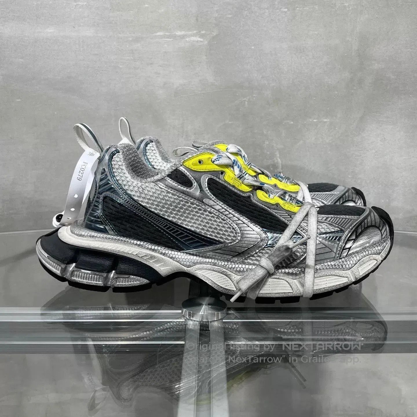 Balenciaga Silver Athletic Sneakers with Yellow Accents Size 9. Size US 9 / EU 42 - 4 Thumbnail