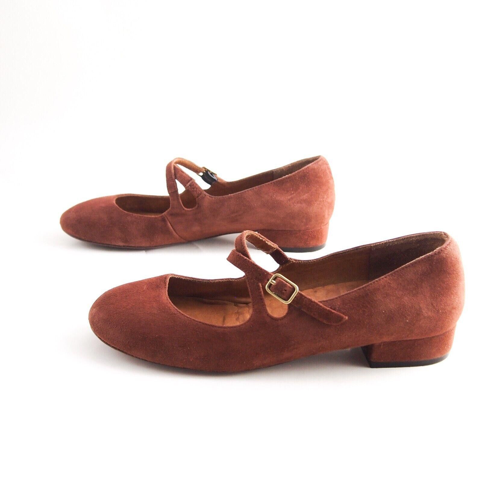 Designer Chie Mihara Mary Jane Flats Red Suede EU 38.5 US 8.5 Size US 8.5 / IT 38.5 - 3 Thumbnail