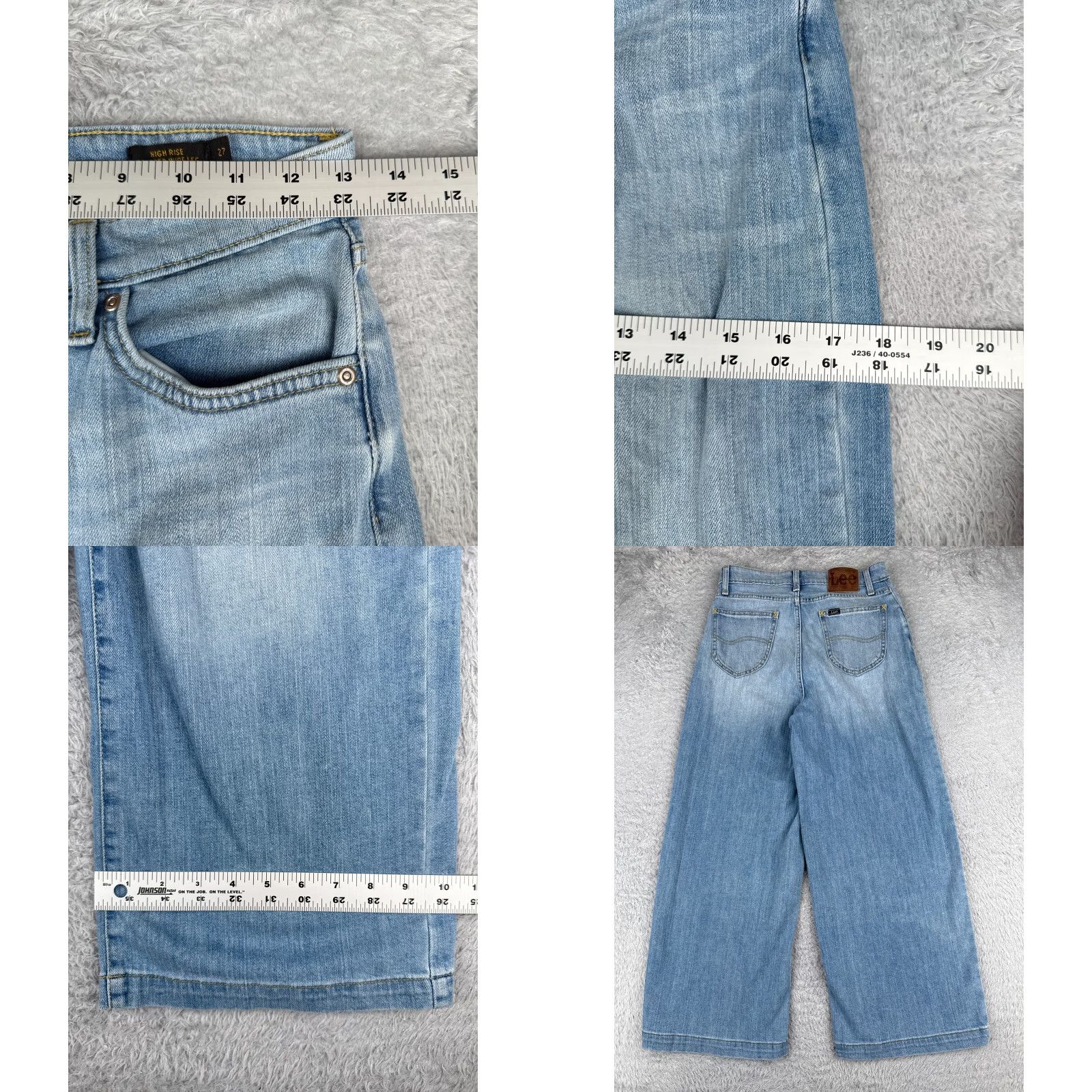 Lee Lee Jeans Womens 27 Blue Denim Cropped Wide-Leg High Rise Cotton Blend 26x24 Jeans Shirt? Size 27" / US 4 / IT 40 - 9 Thumbnail