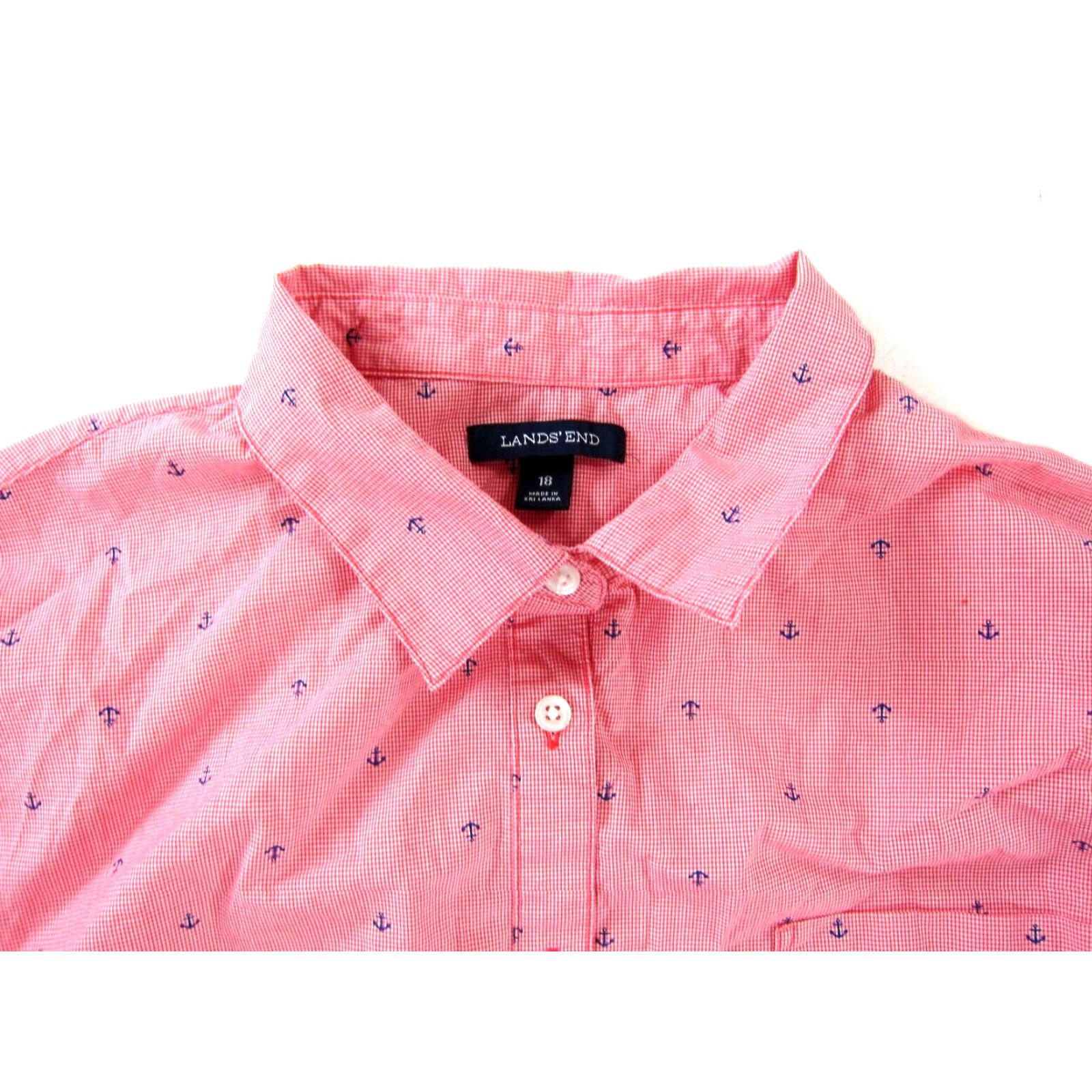 Lands' End Lands' End Pink Plaid Blue Anchor Cotton Collar Button Up Long Sleeve Blouse 18 Size XXL / US 16-18 / IT 52-54 - 4 Thumbnail