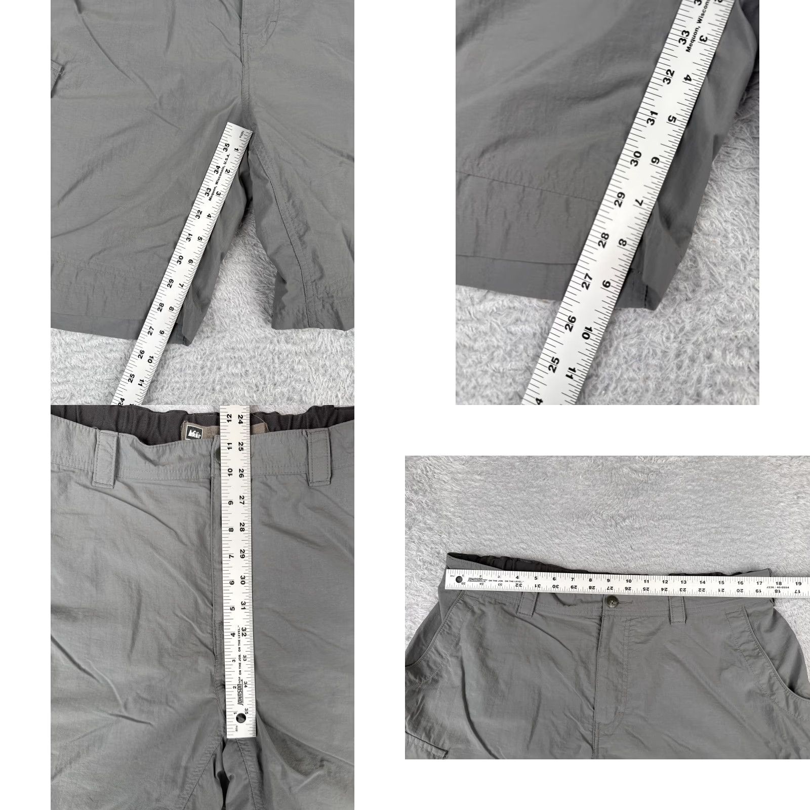 Vintage REI Men Cargo Shorts XL Gray 100% Nylon Lightweight Pockets Quick Dry Belted 40x9 Casual Travel Summer Fall Spring Vintage: No Size US 36 / EU 52 - 8 Thumbnail