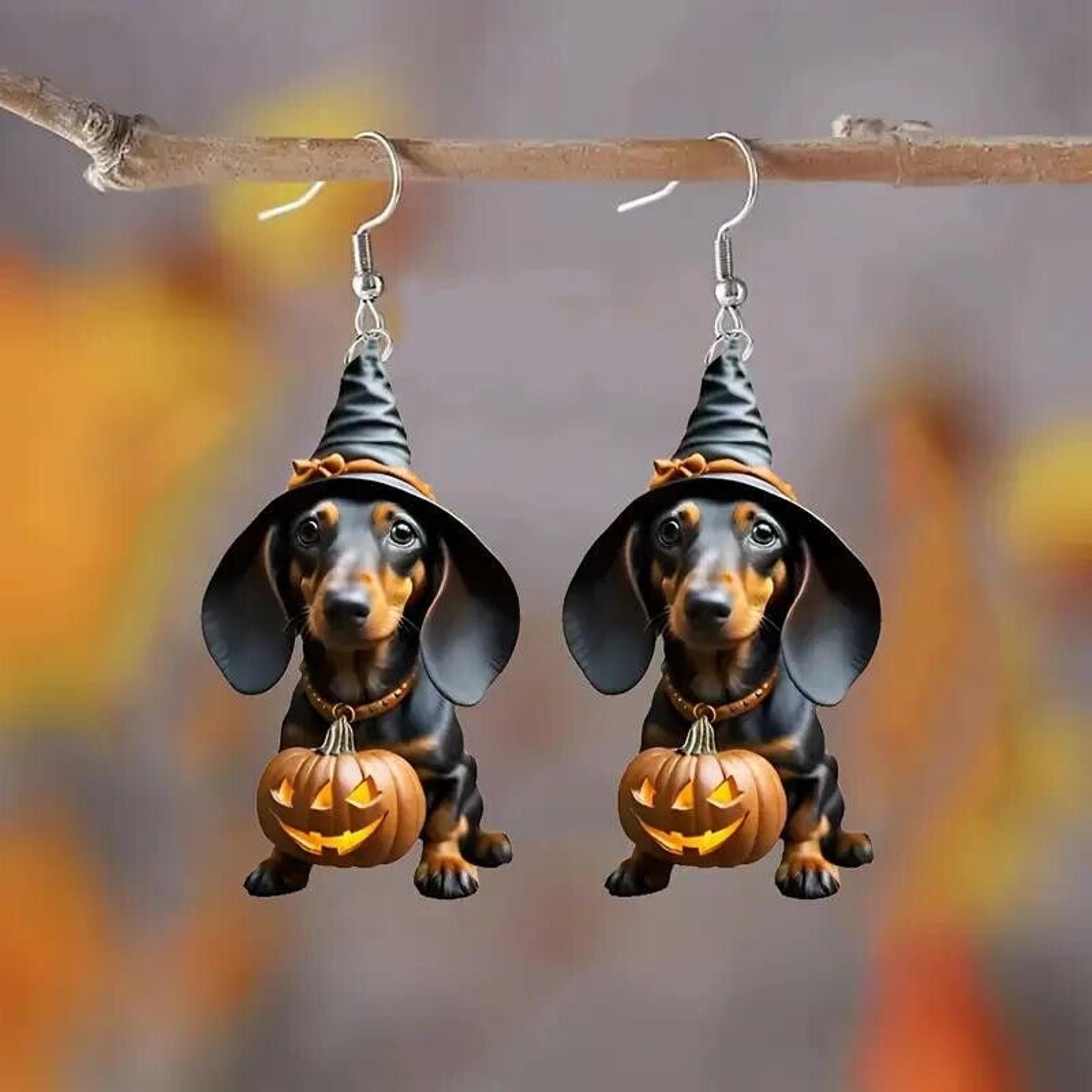 Other Halloween Dachshund Witch Acrylic Earrings • Jack-O-Lantern Size ONE SIZE - 3 Thumbnail