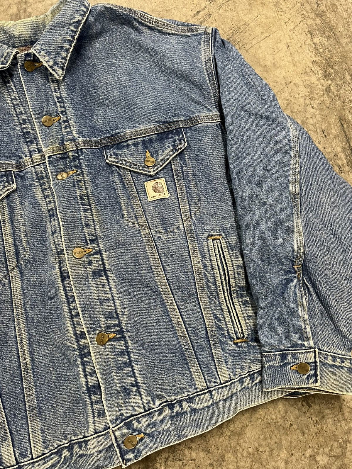 Carhartt × Vintage Carhartt denim trucker jacket blanket lined rare hype Size US XL / EU 56 / 4 - 6 Thumbnail