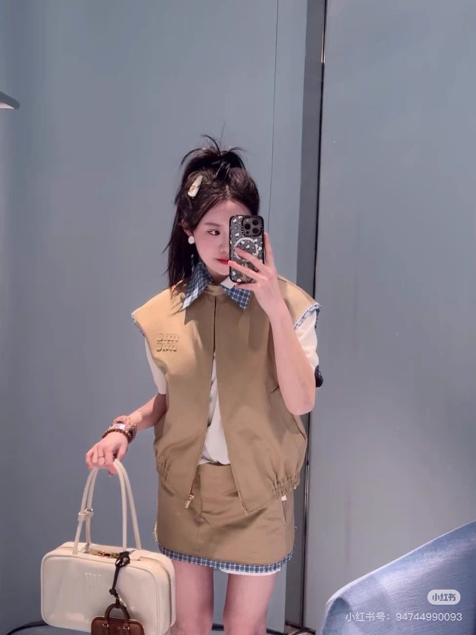 Miu Miu MIU MIU 25ss layered khaki check vest Size XS / US 0-2 / IT 36-38 - 6 Thumbnail