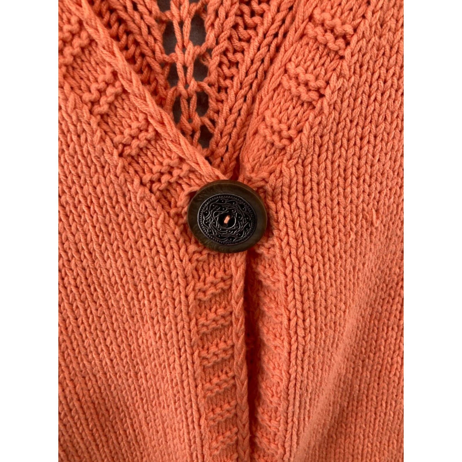 Soft Surroundings Soft Surroundings Cardigan Open-Knit V-Neck Orange Womens M Knit Sweater (Cotton Blend) Size M / US 6-8 / IT 42-44 - 4 Thumbnail