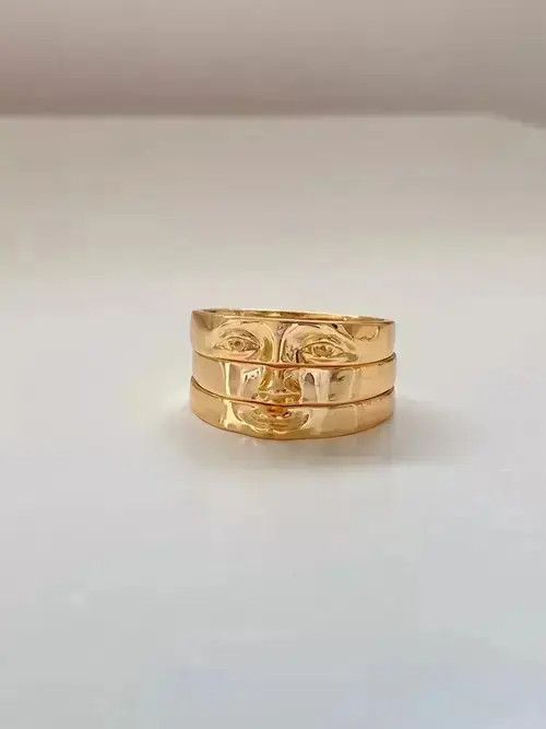Jewelry Gold Color Face Three Stack Finger Ring Size ONE SIZE - 4 Thumbnail