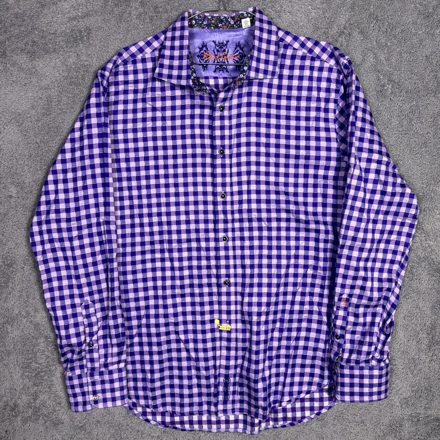 Robert Graham Robert Graham Shirt Mens XL Flip Cuff Classic Preppy Gingham Check Floral Art Size US XL / EU 56 / 4 - 4 Thumbnail