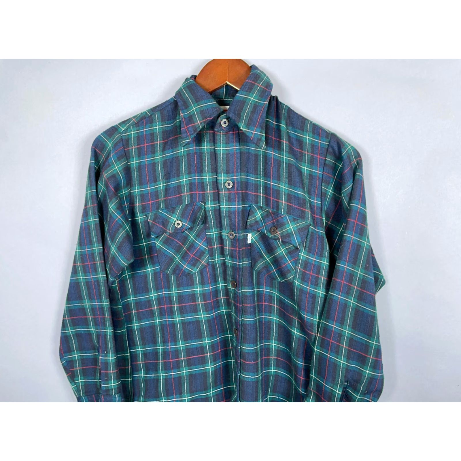 Levi's VINTAGE Levi's Western Shirt Adult Small Green Plaid 70s Cotton Flannel Workwear Mens Size US S / EU 44-46 / 1 - 4 Thumbnail