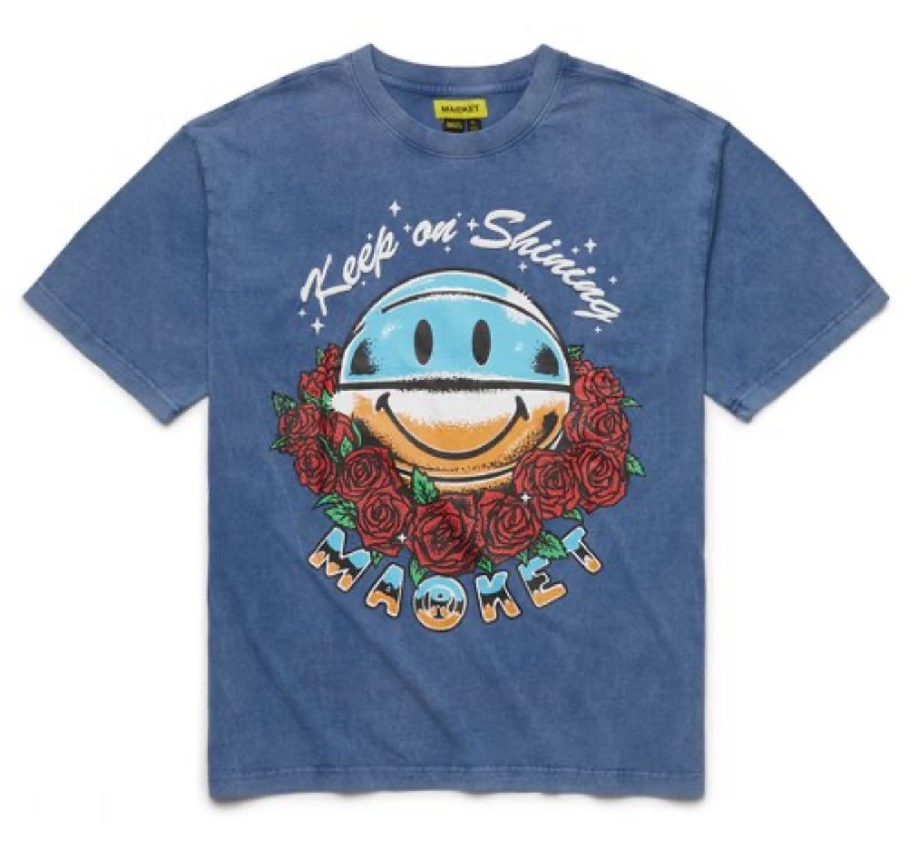 Designer × Market 🌹 MARKET Washed Blue Keep On Shining Tee Shirt Small 🌹 Size S / US 4 / IT 40 - 2 Thumbnail