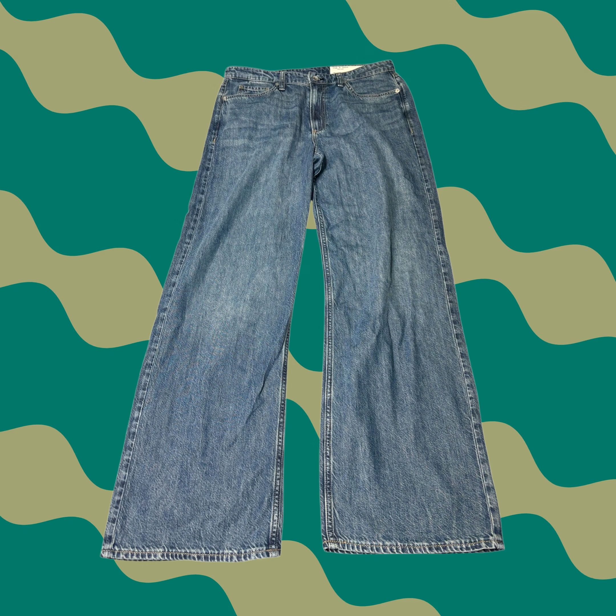 Rag & Bone NWT Rag & Bone Lori Mid-Rise Wide Leg Jeans Covington Blue Womens 28X30 Jeans 5-Pocket Cotton Blend Wide-Leg NWT Size 28" / US 6 / IT 42 - 1 Thumbnail