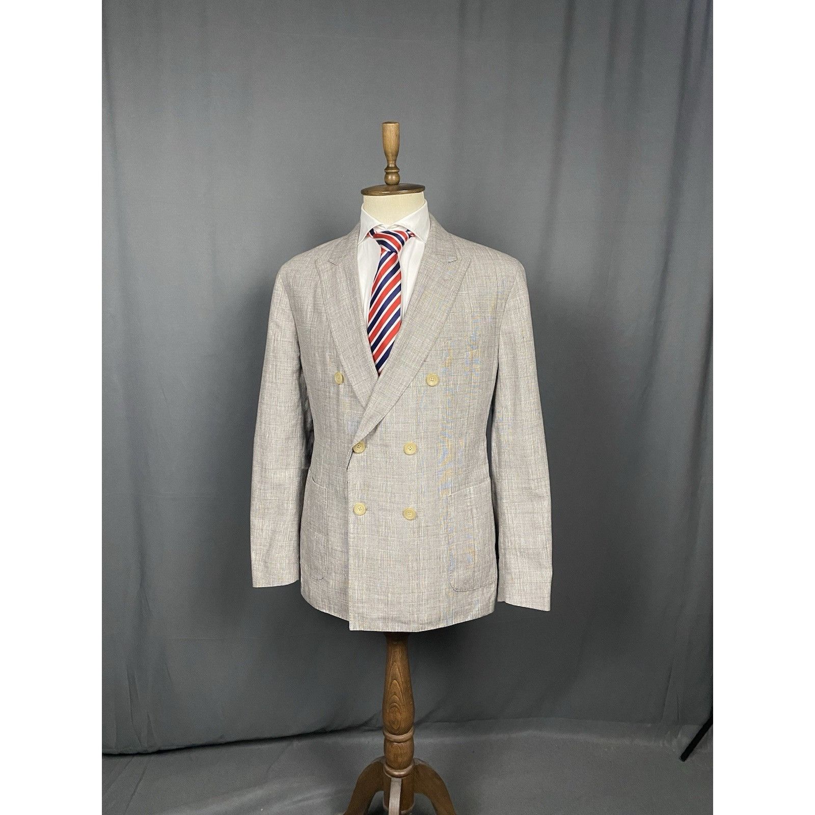 Hackett NWT GREAT Hackett Saville Row Gray Checked Linen Double Brea Size 48R - 2 Thumbnail