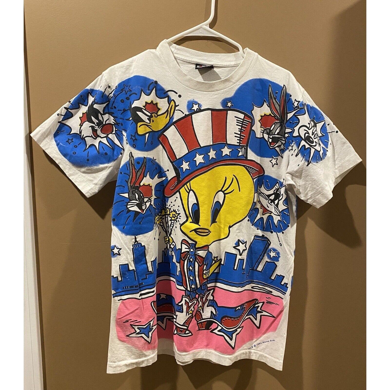 Vintage Looney Tunes Tweety Bird AOP T Shirt Single Stitch L