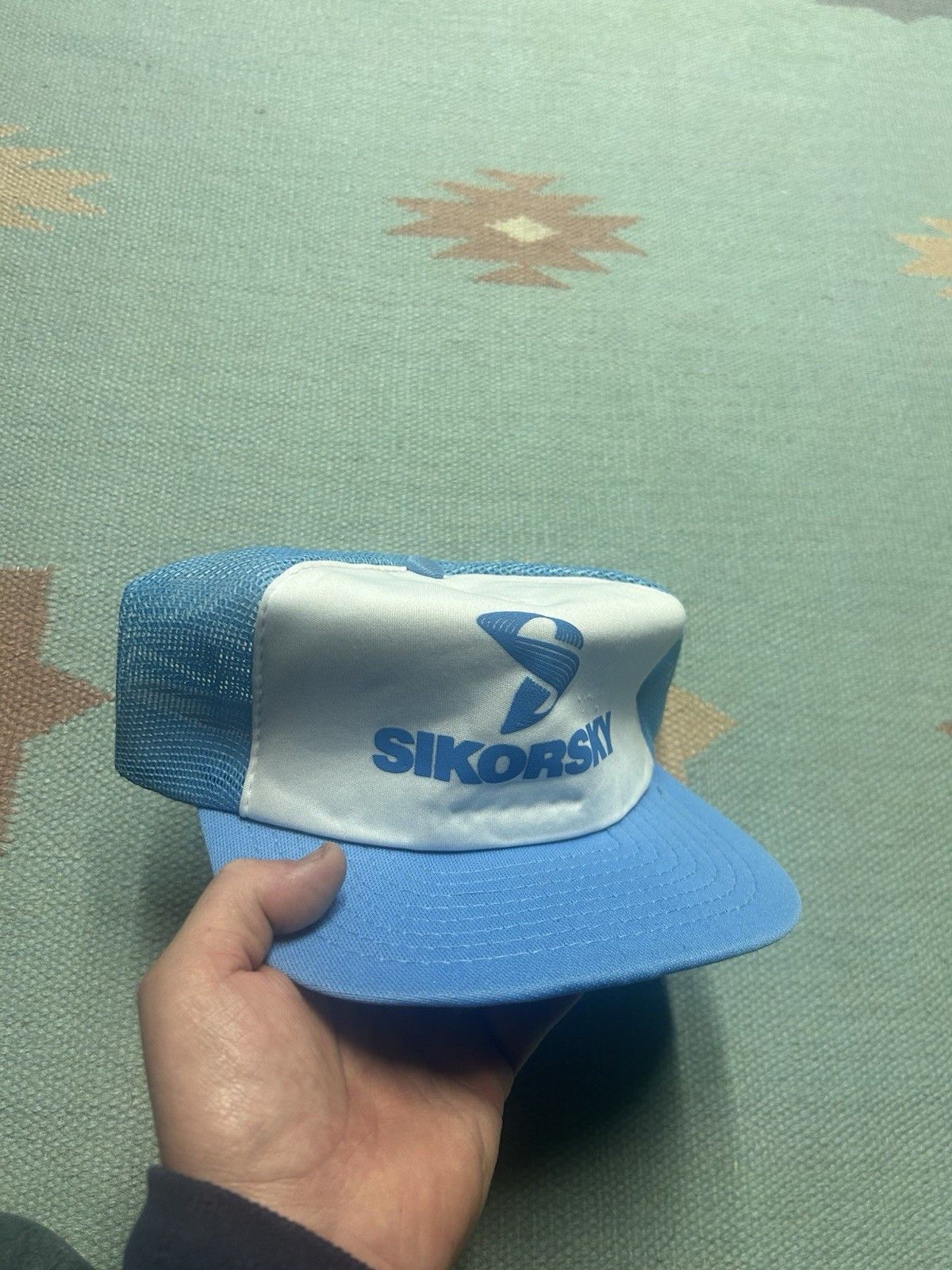 Vintage Vintage 80s trucker hat Sikorsky SnapBack blue white USA Size ONE SIZE - 1 Thumbnail