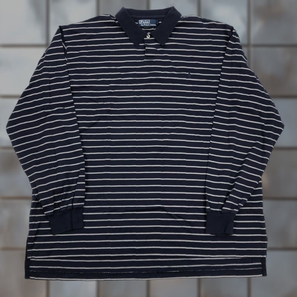 Polo Ralph Lauren Polo by Ralph Lauren Shirt Polo Striped Navy White XL Long Sleeve Pima Cotton Men Size US XL / EU 56 / 4 - 1 Thumbnail