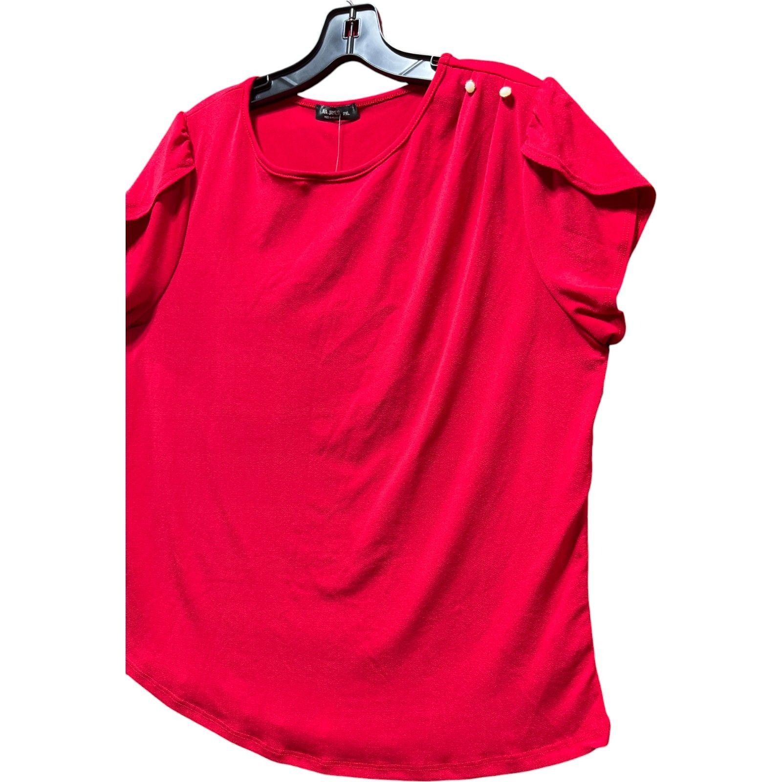Other AVA James - Women's Short Sleeve Blouse - Red - PXL Size ONE SIZE - 13 Thumbnail