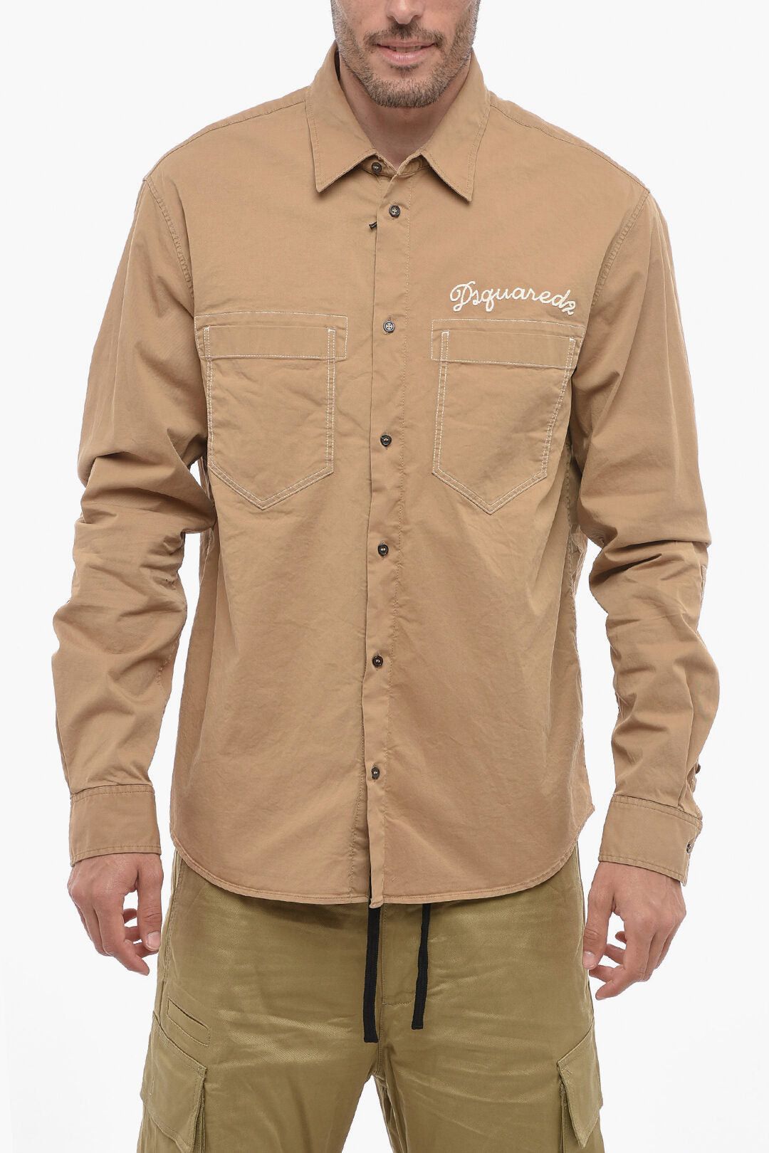 Dsquared2 Cotton Overshirt with Embroidered Logo Size US S / EU 44-46 / 1 - 1 Thumbnail