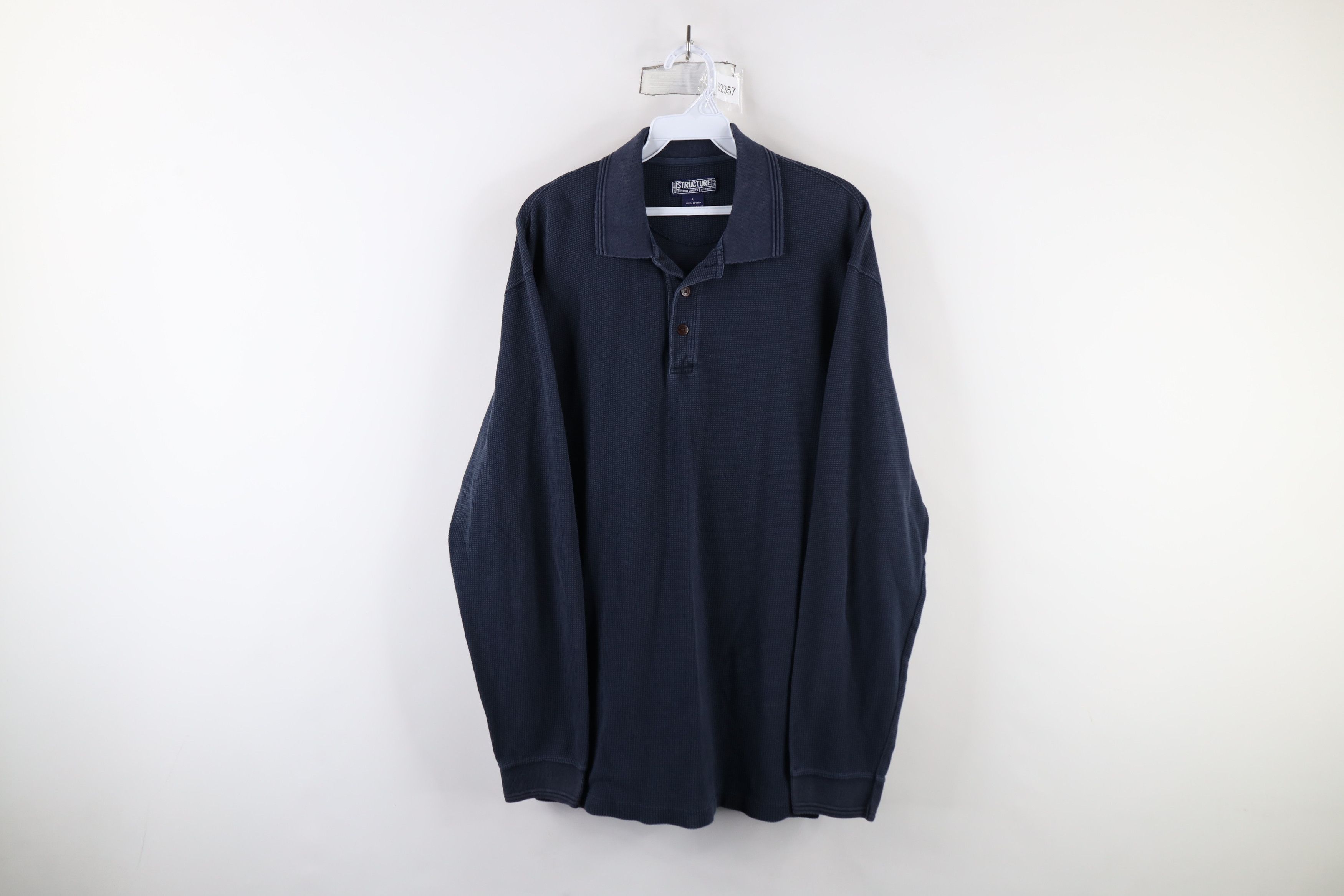 Vintage Vintage 90s Streetwear Waffle Knit Long Sleeve Polo USA Size US L / EU 52-54 / 3 - 1 Thumbnail