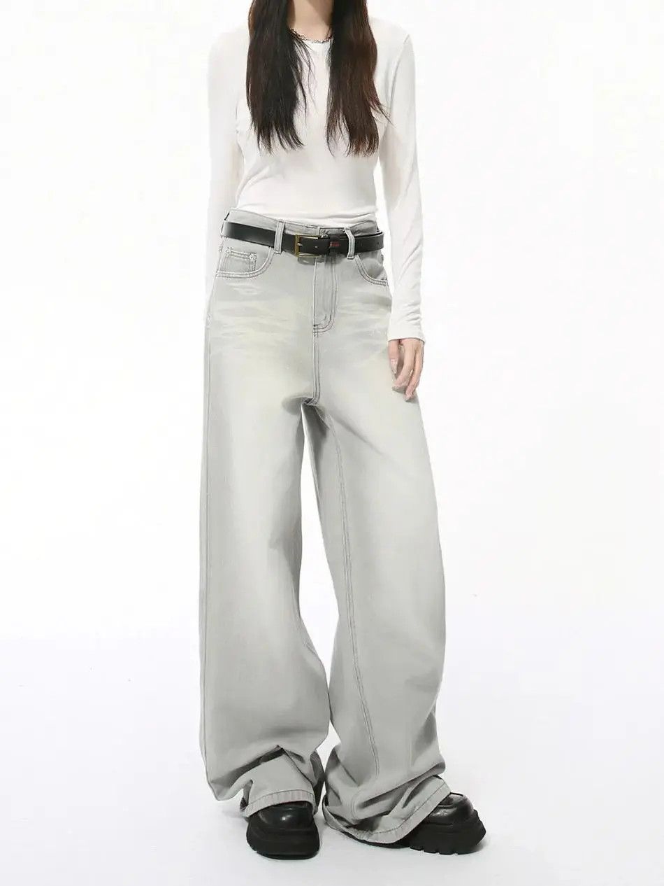 Japanese Brand Retro straight cat whisker wide leg jeans Size US 32 / EU 48 - 3 Thumbnail