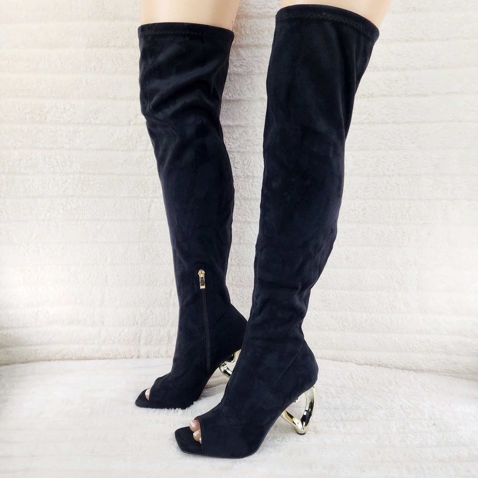 Other Zen Love Colorful Black Stretch FX Suede Over The Knee Boots Size US 9 / IT 39 - 6 Thumbnail