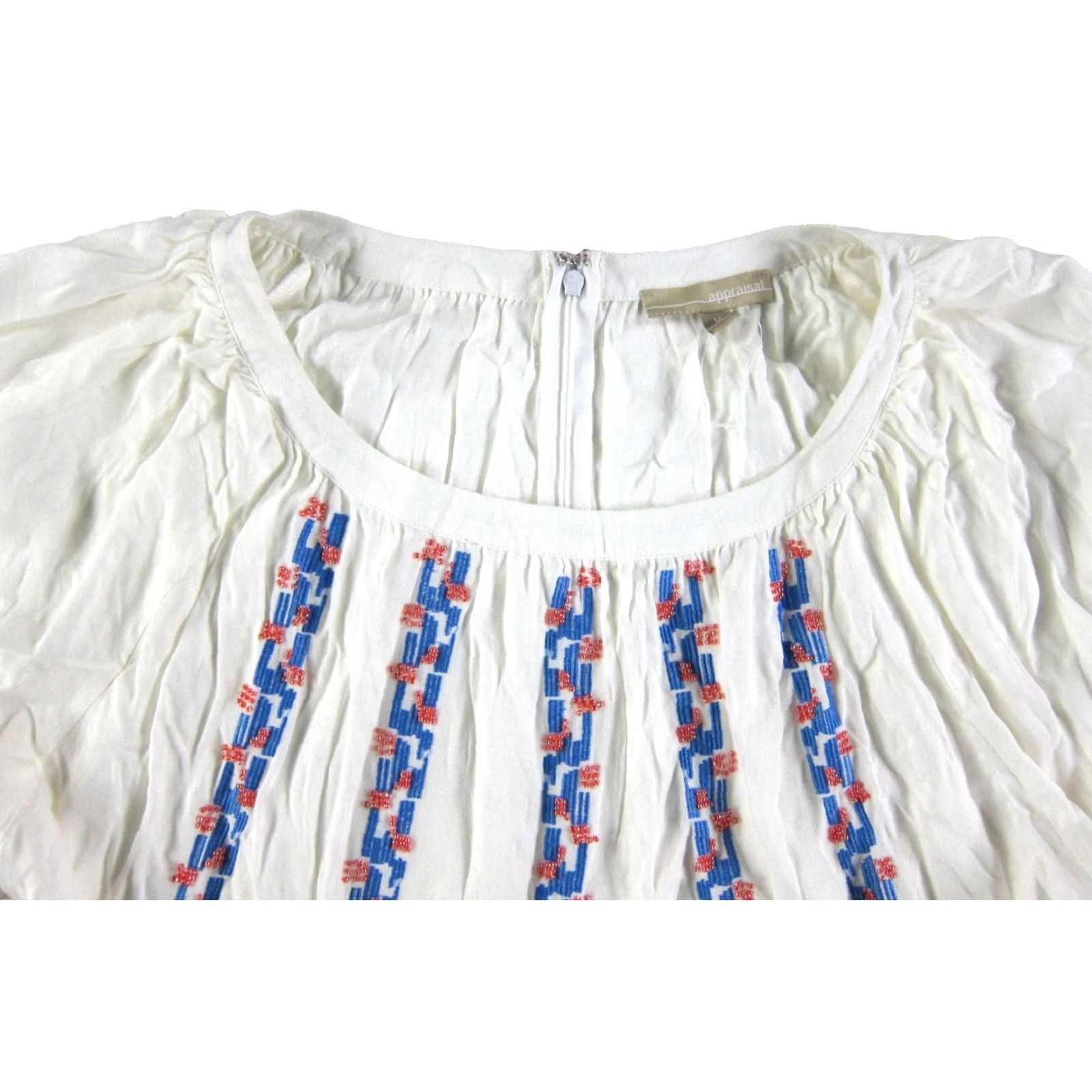 Vintage Appraisal Blouse 3/4 Sleeve Tunic Peasant Beaded Rayon White Medium Women Size M / US 6-8 / IT 42-44 - 4 Thumbnail