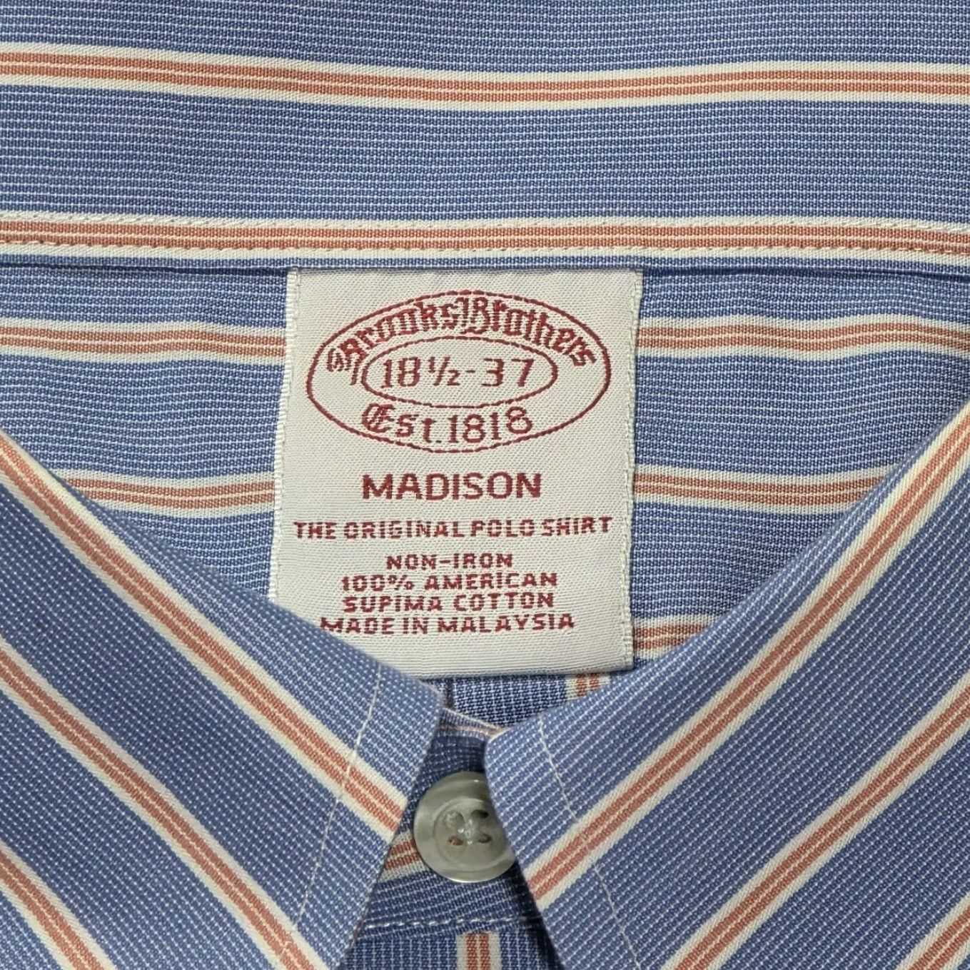 Brooks Brothers BROOKS BROTHERS Men Madison Shirt 18.5-37 Blue Red Stripe Long Sleeve Oxford Shirt Size US XXL / EU 58 / 5 - 7 Thumbnail