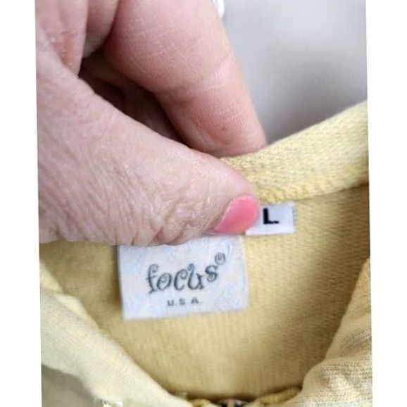 Vintage Focus Lagenlook Hoodie Large Yellow Full Zip Ruffle Hem Coastal Casual Women’s L Hoodie Size L / US 10 / IT 46 - 3 Thumbnail
