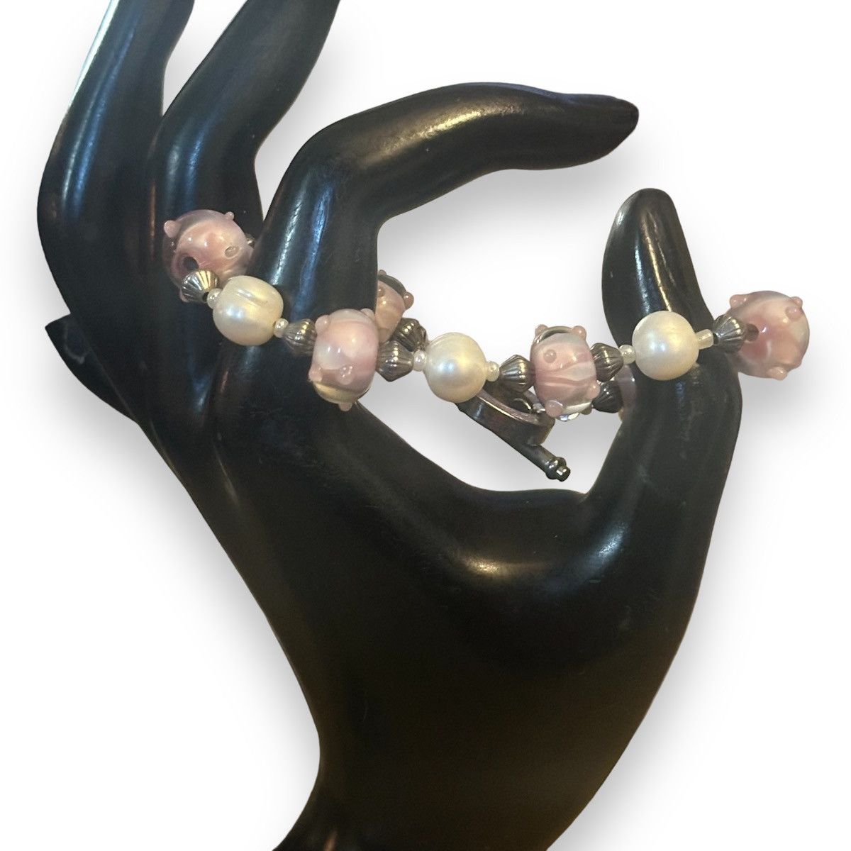 Vintage Vintage cultured pearl and pink lampwork bead bracelet Size ONE SIZE - 2 Thumbnail